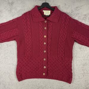 Cladyknit Sweater Womens Medium Red Merino Wool Cable Knit Cardigan Ireland